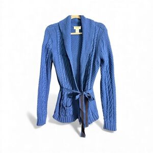 Talbots Blue Cable Knit Cardigan Belted Size Large